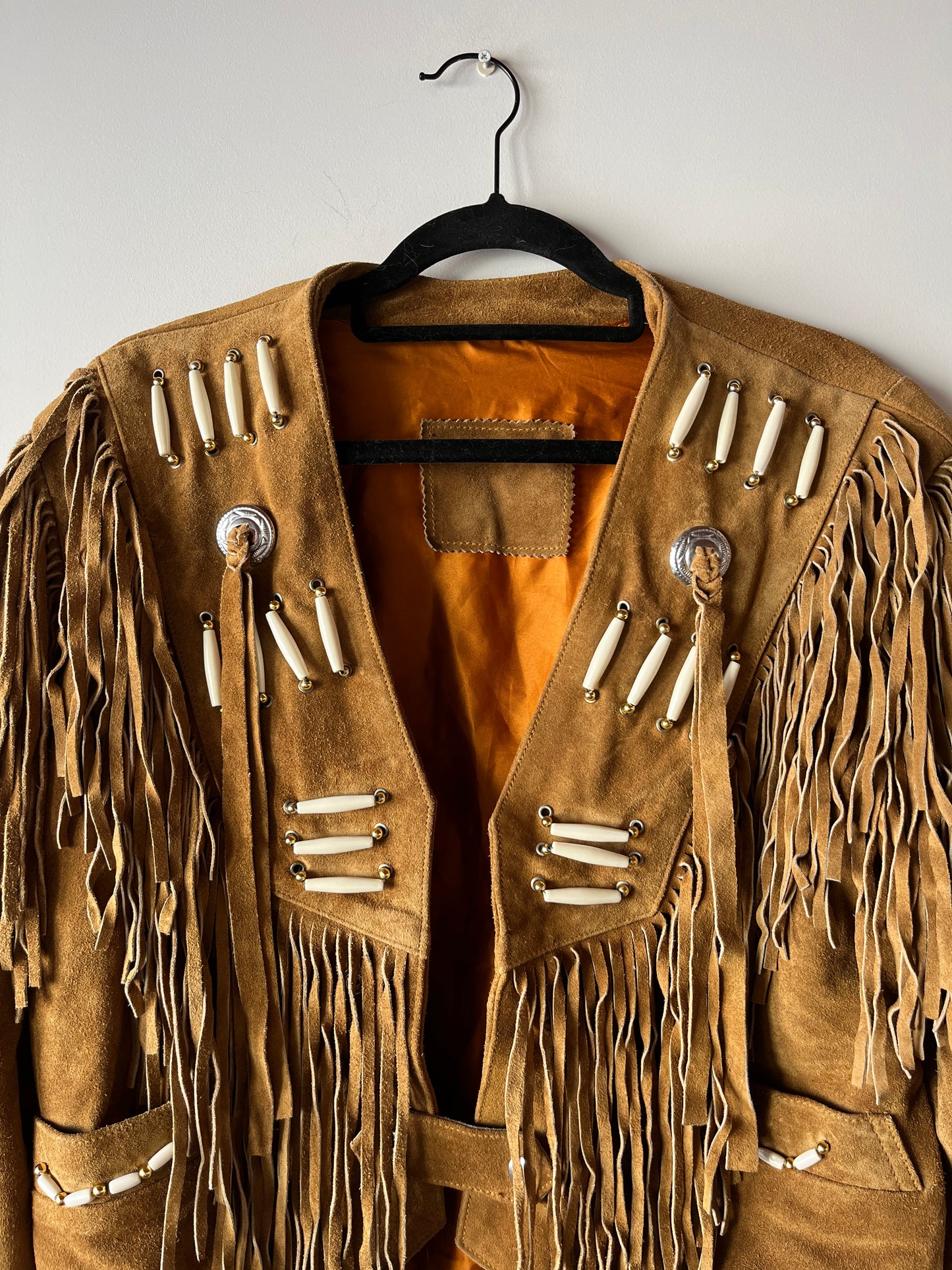 Veste en cuir camel à franges