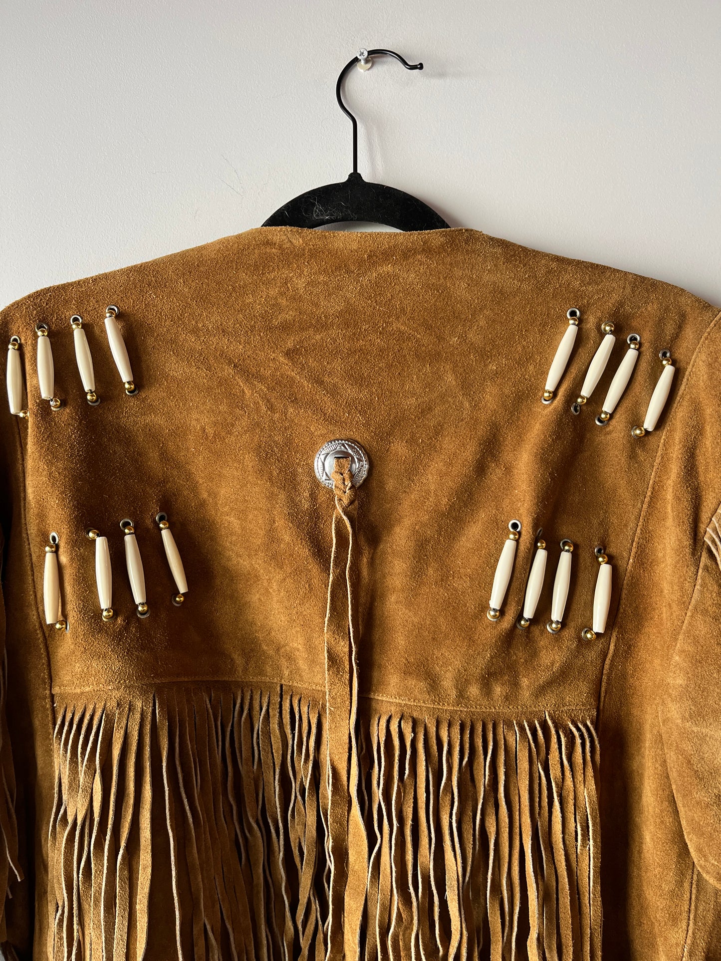 Veste en cuir camel à franges