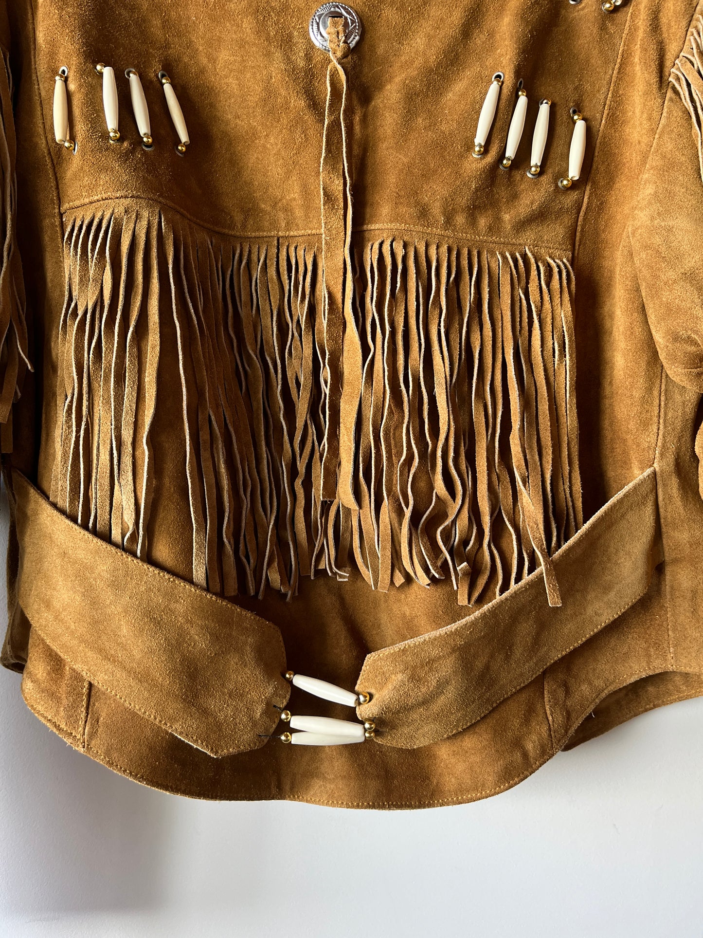 Veste en cuir camel à franges