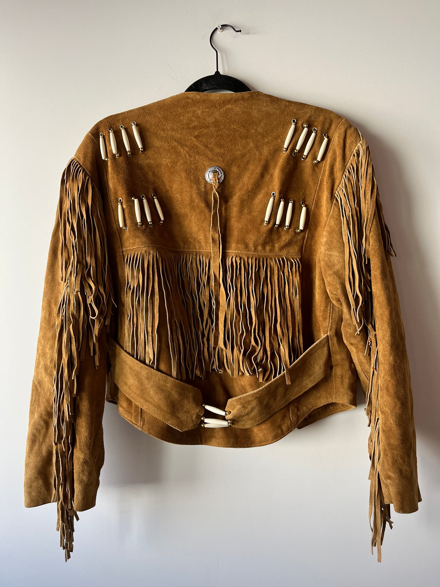 Veste en cuir camel à franges