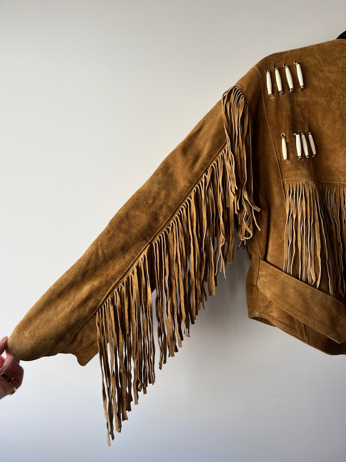 Veste en cuir camel à franges