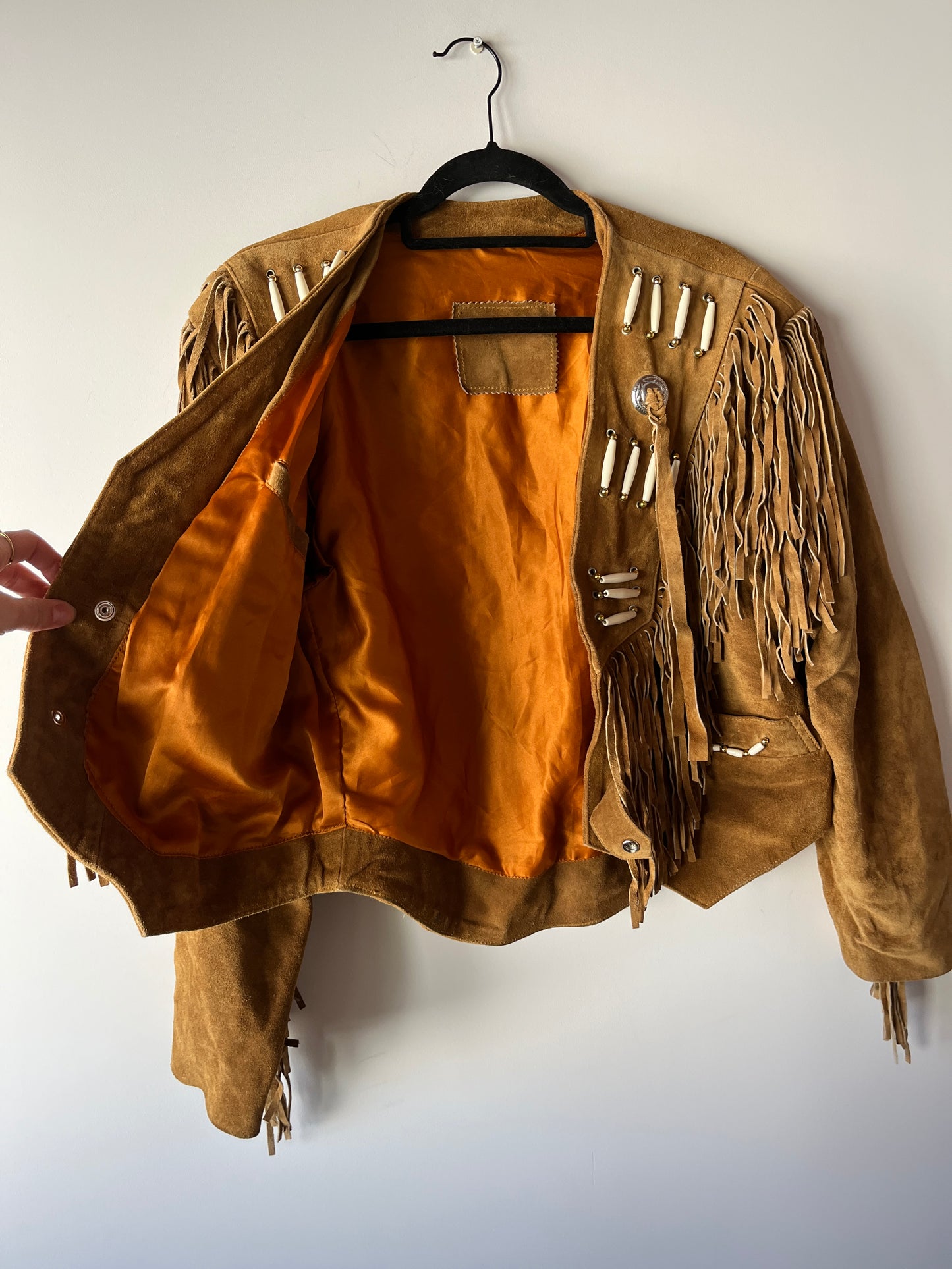 Veste en cuir camel à franges