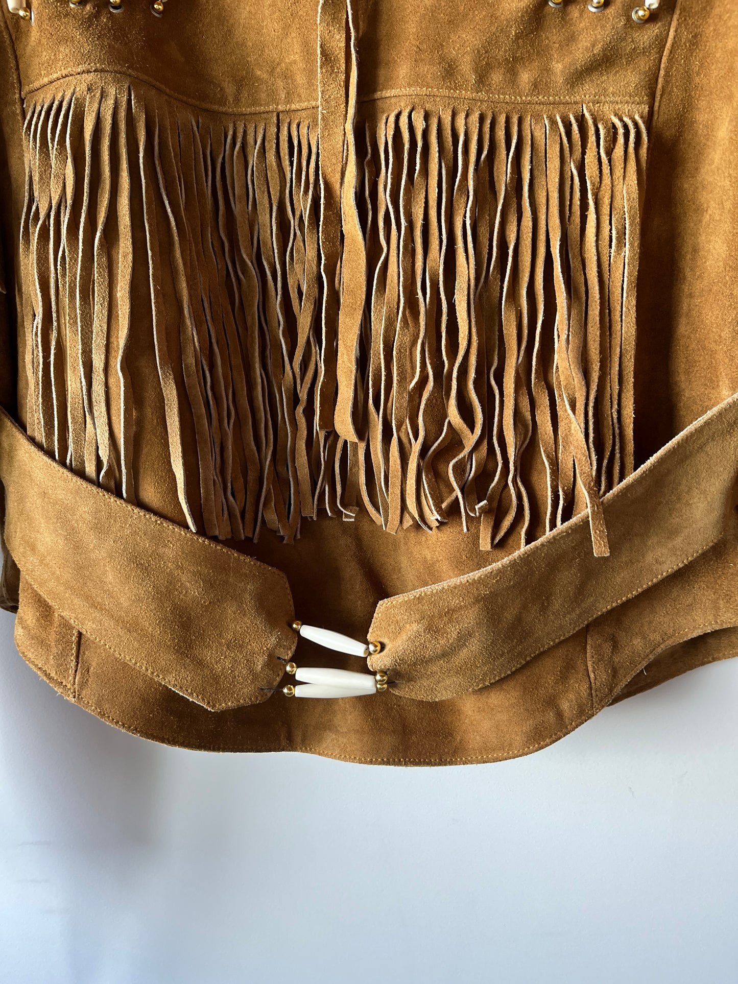 Veste en cuir camel à franges