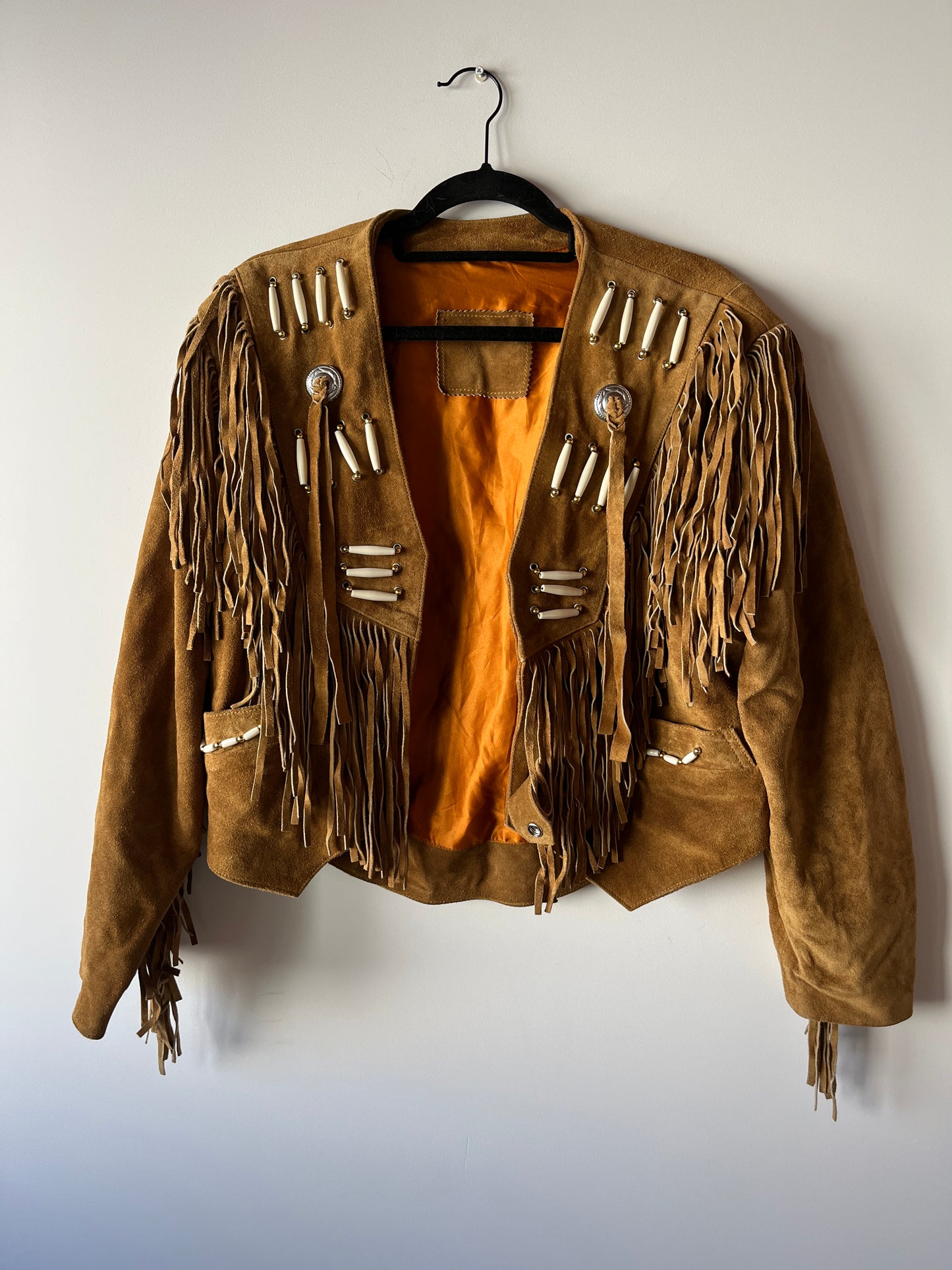 Veste en cuir camel à franges