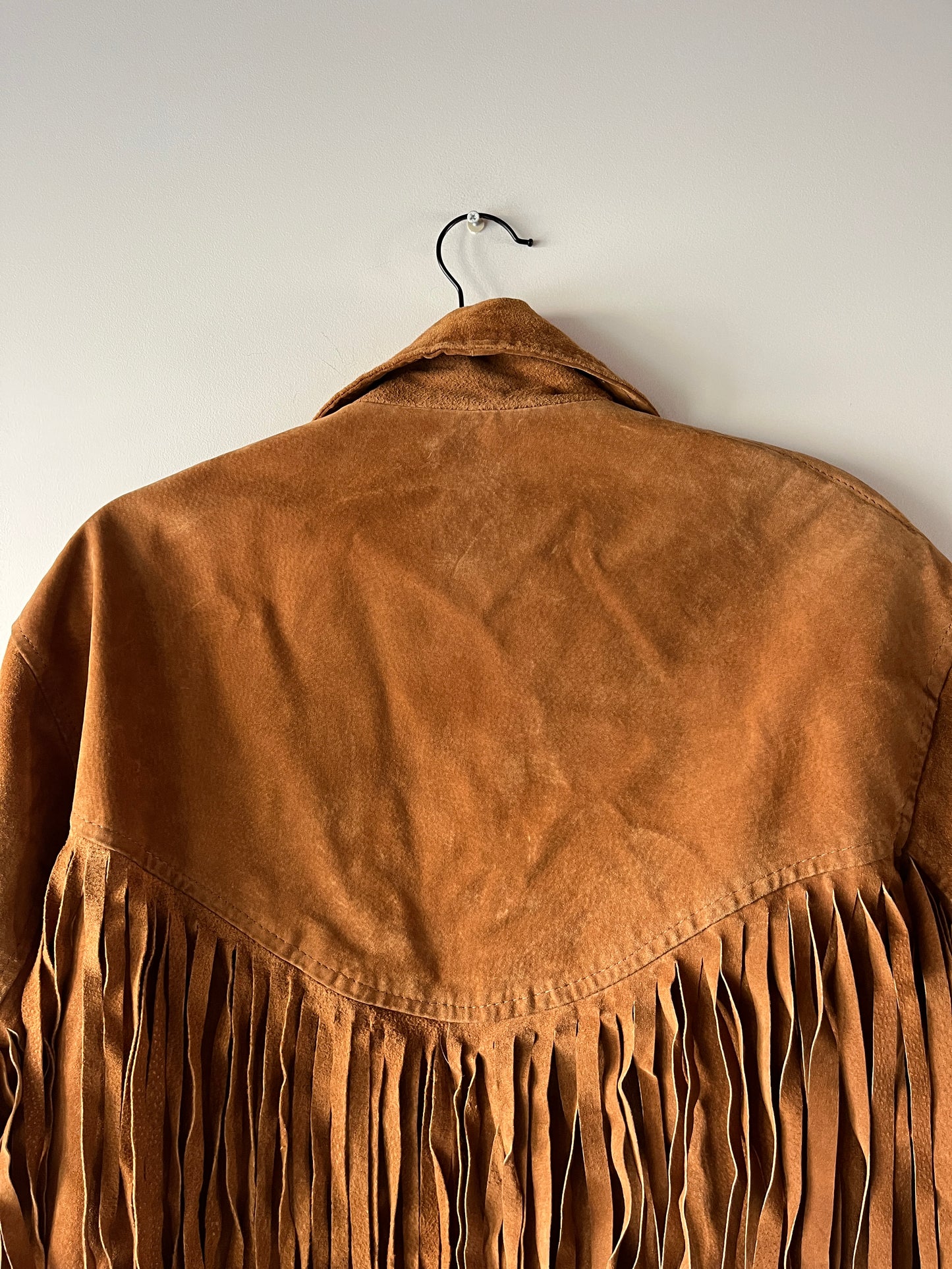 Veste en cuir camel à franges