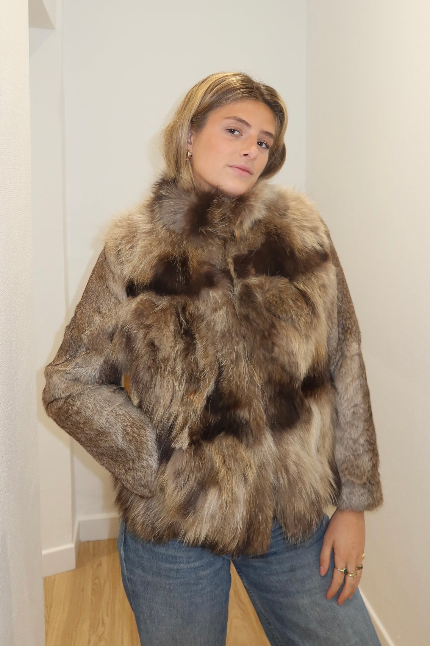 Manteau en fourrure bi-matière