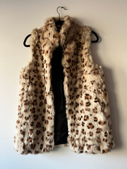 Gilet sans manches en fourrure imprimée léopard