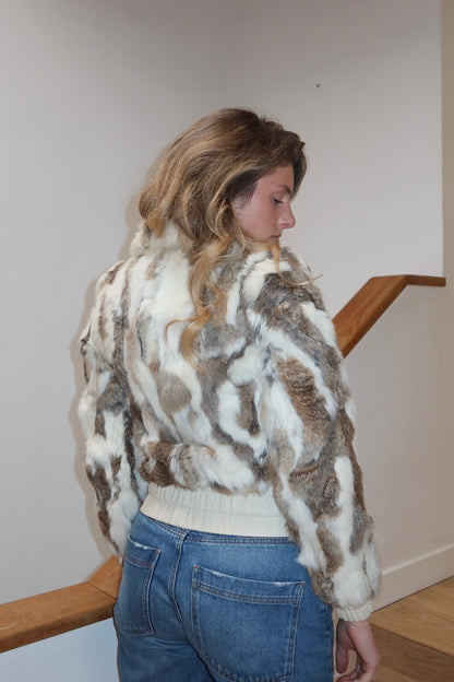 Veste courte en fourrure multicolore