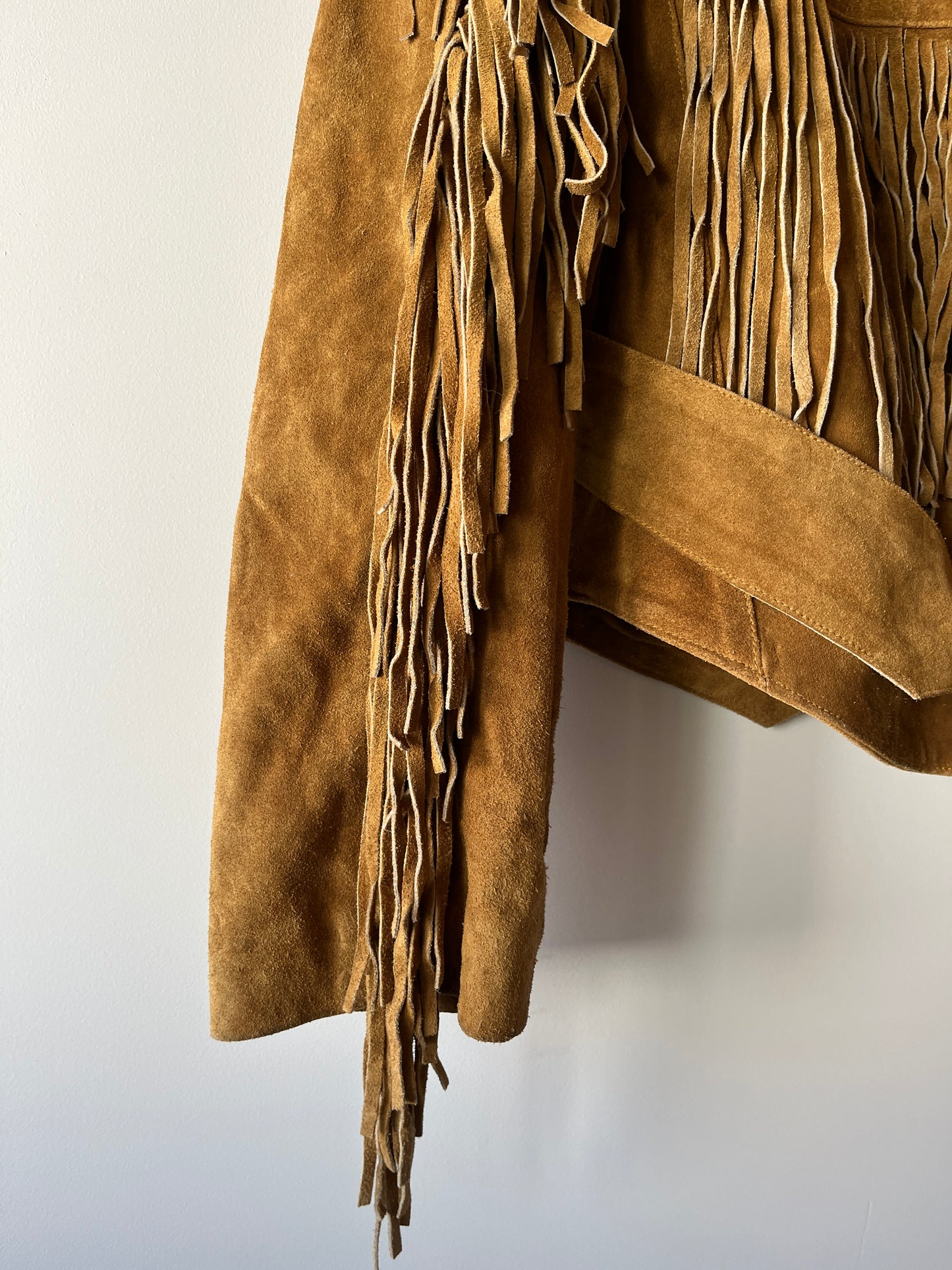 Veste en cuir camel à franges