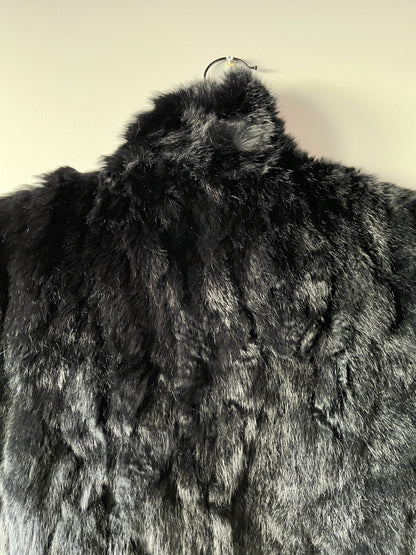 Veste courte noire en fourrure et cuir