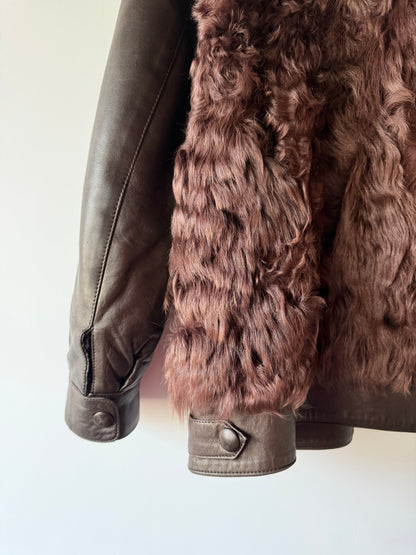 Veste en fourrure et cuir marron