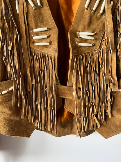 Veste en cuir camel à franges