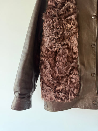 Veste en fourrure et cuir marron