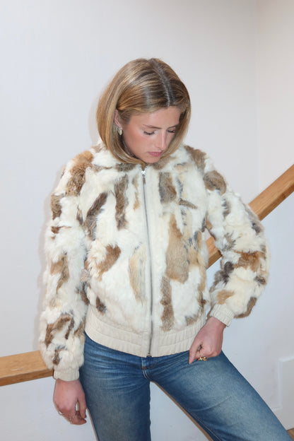 Veste courte en fourrure multicolore