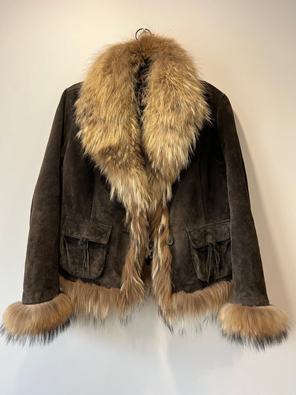 Veste en cuir avec bordures en fourrure