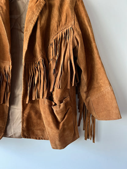 Veste en cuir camel à franges