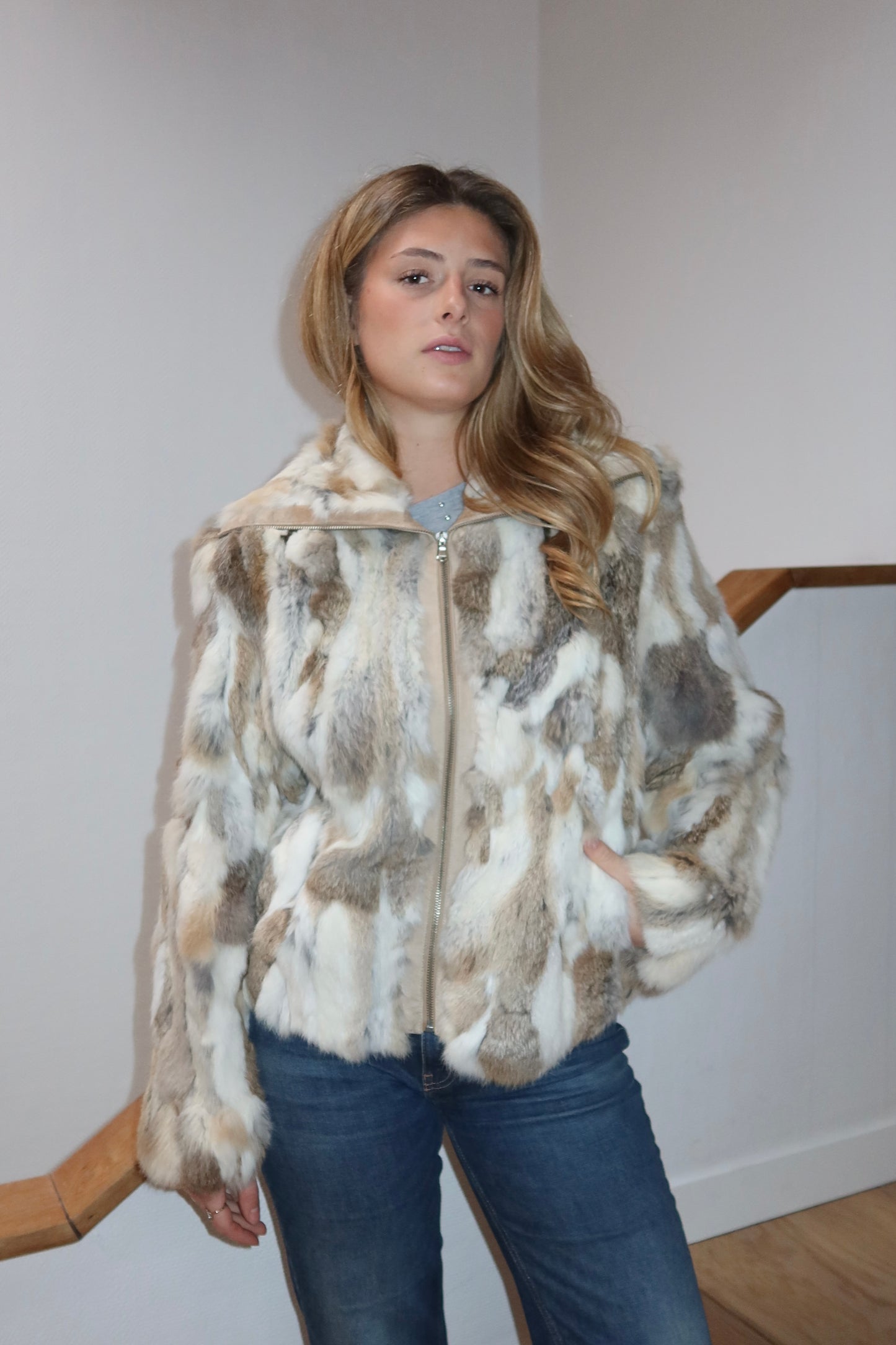 Veste en fourrure multicolore