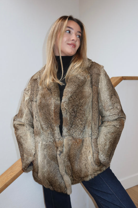 Manteau en fourrure gris maronné