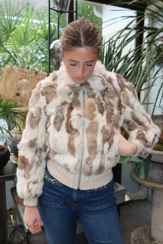 Veste courte en fourrure multicolore