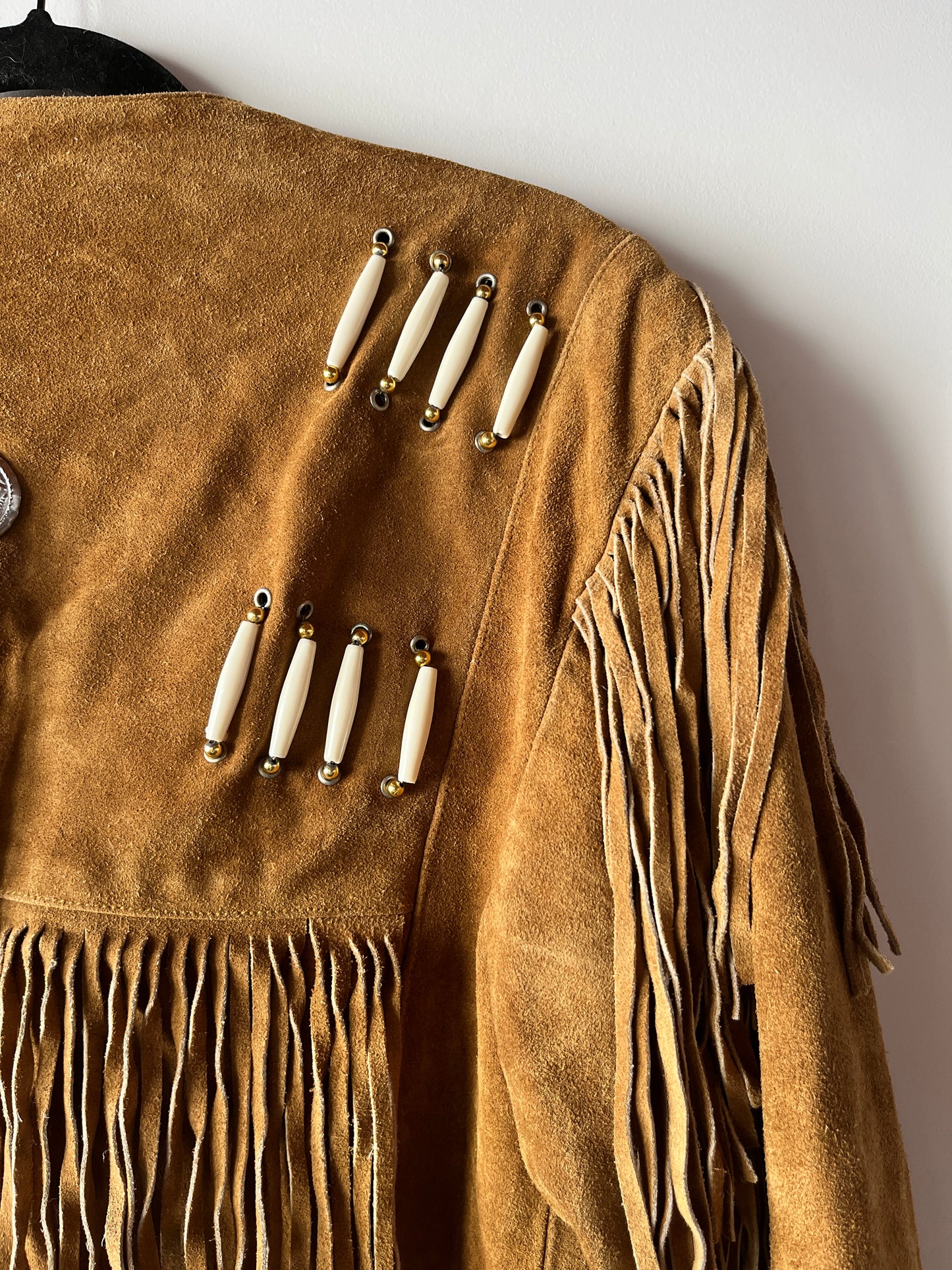 Veste en cuir camel à franges