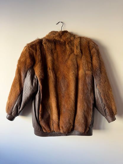 Veste en fourrure et cuir marron