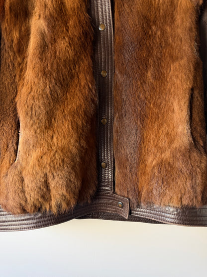 Veste en fourrure et cuir marron