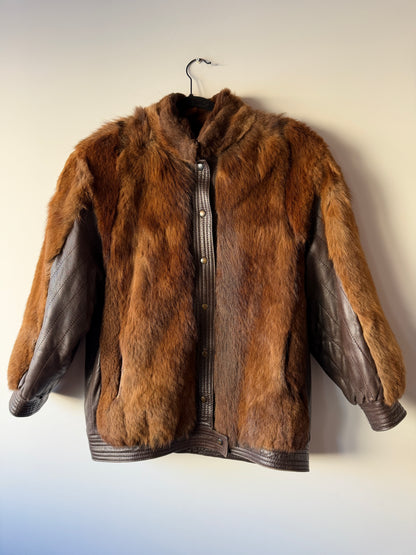 Veste en fourrure et cuir marron