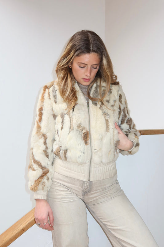 Veste courte en fourrure multicolore