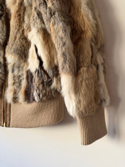 Veste courte en fourrure multicolore