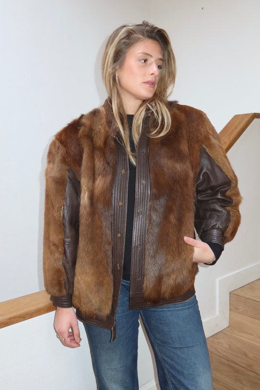Veste en fourrure et cuir marron