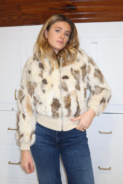 Veste courte en fourrure multicolore