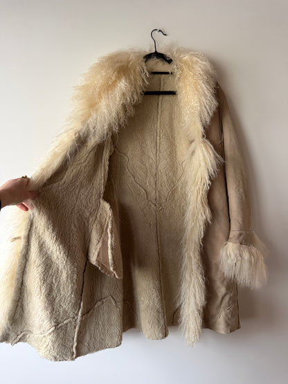 Manteau Afghan mi-long beige