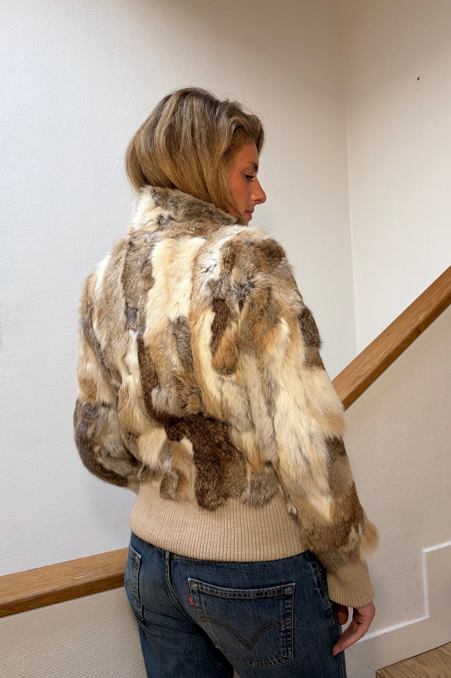 Veste en fourrure multicolore