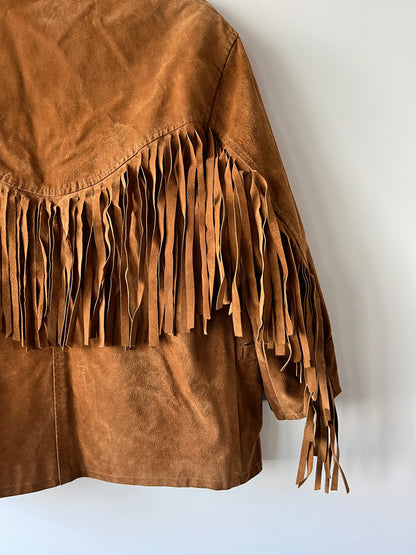 Veste en cuir camel à franges