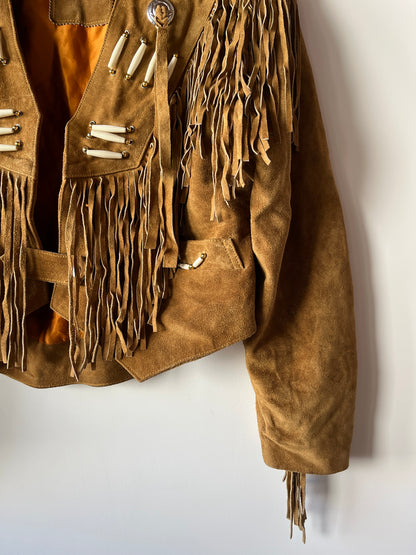 Veste en cuir camel à franges