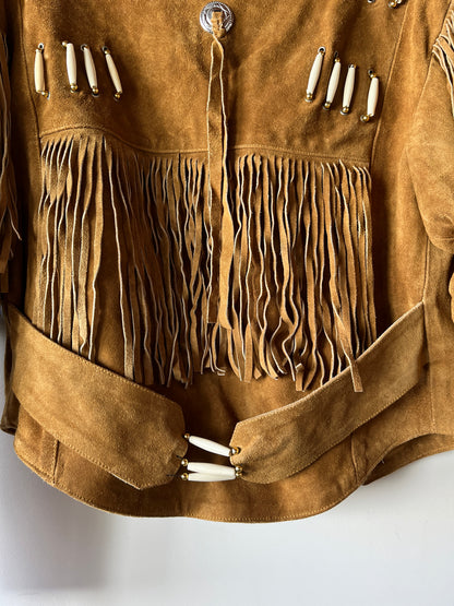Veste en cuir camel à franges