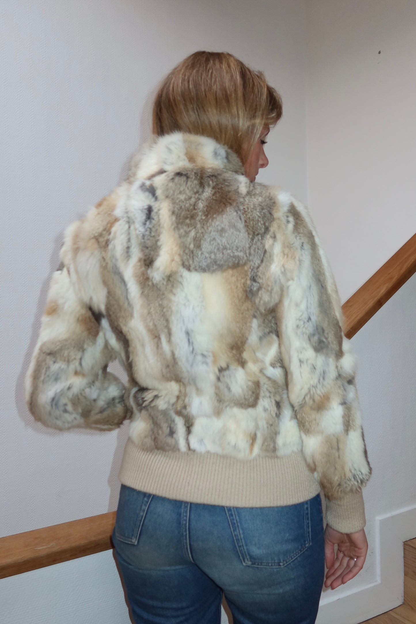 Veste courte en fourrure multicolore