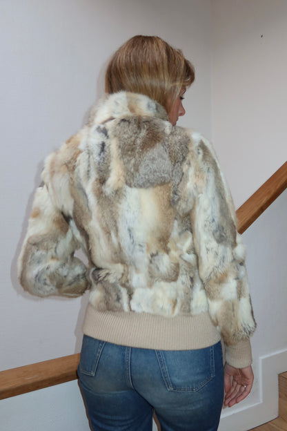 Veste courte en fourrure multicolore