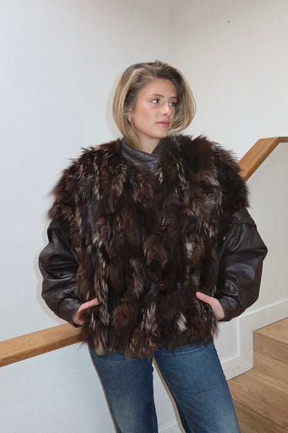 Veste en fourrure et cuir marron