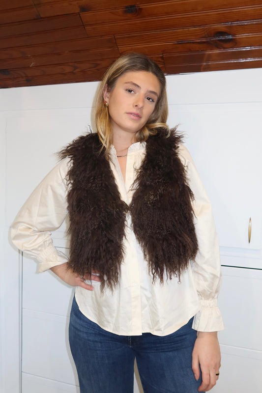 Gilet court en fourrure marron