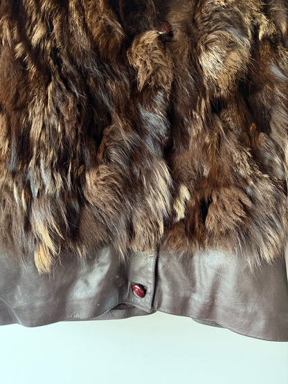 Veste en fourrure et cuir marron