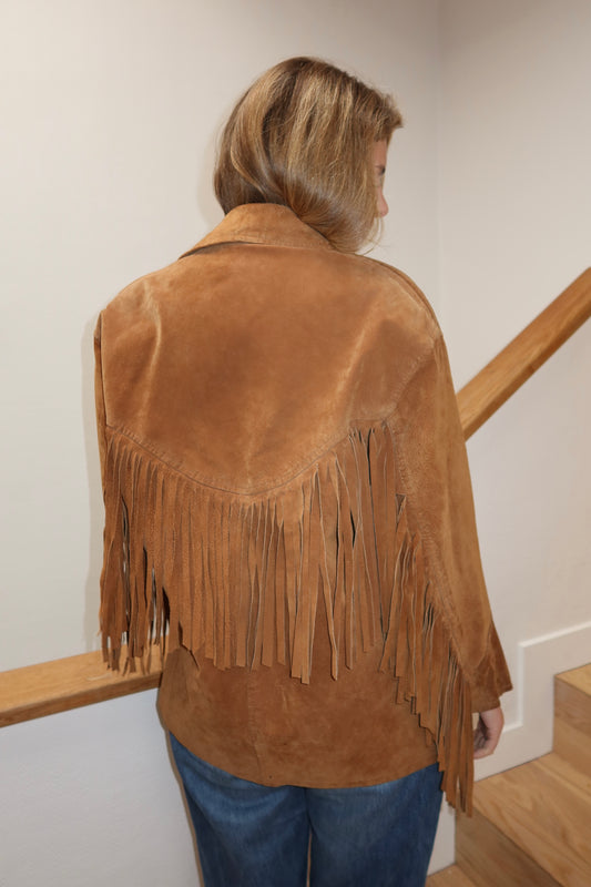 Veste en cuir camel à franges