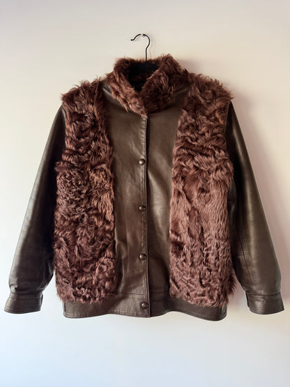 Veste en fourrure et cuir marron