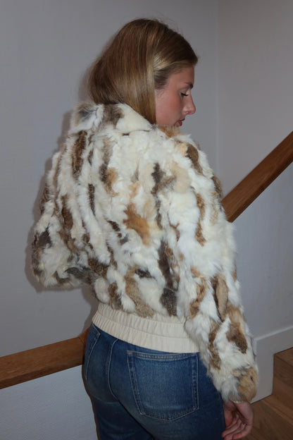 Veste courte en fourrure multicolore