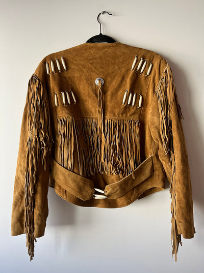 Veste en cuir camel à franges