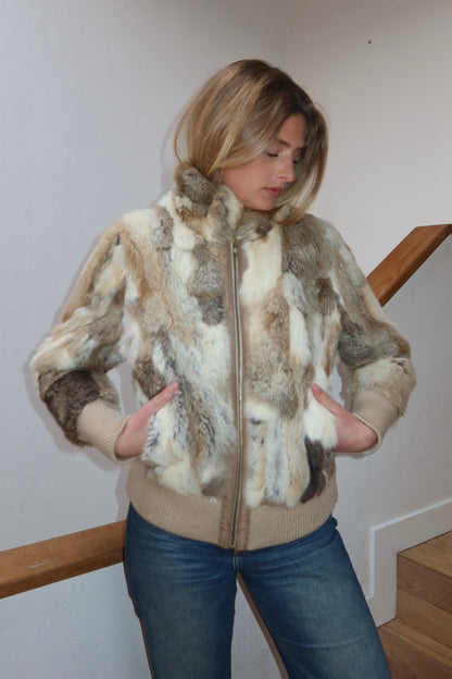 Veste courte en fourrure multicolore