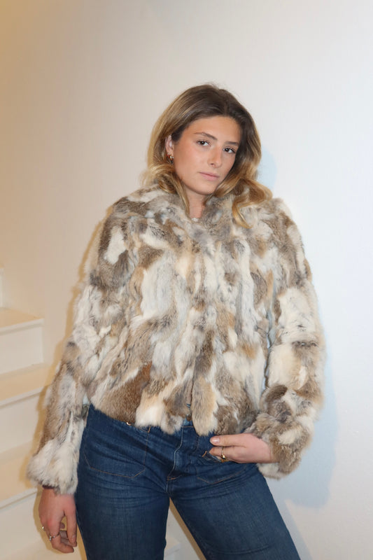 Veste courte en fourrure multicolore