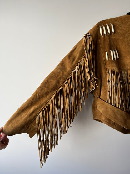 Veste en cuir camel à franges