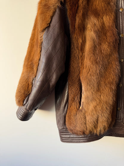 Veste en fourrure et cuir marron