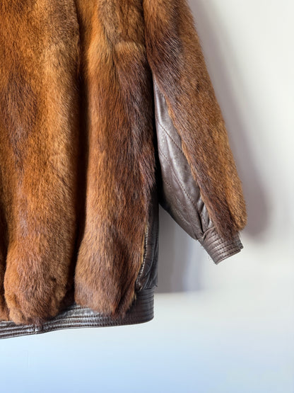 Veste en fourrure et cuir marron